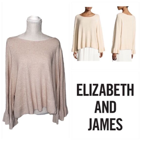 Elizabeth & James Freja Wool-Blend Flutter-Sleeve Sweater in Champagne - Picture 1 of 15